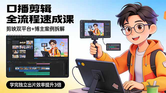 （17420期）口播剪辑全流程速成课，剪映双平台+博主案例拆解，学完独立出片效率提升3倍-我爱项目网
