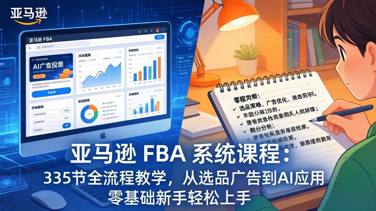 （17744期）亚马逊 FBA 系统课程（更新26年3月）335节全流程教学，从选品广告到AI应用，零基础新手轻松上手-我爱项目网