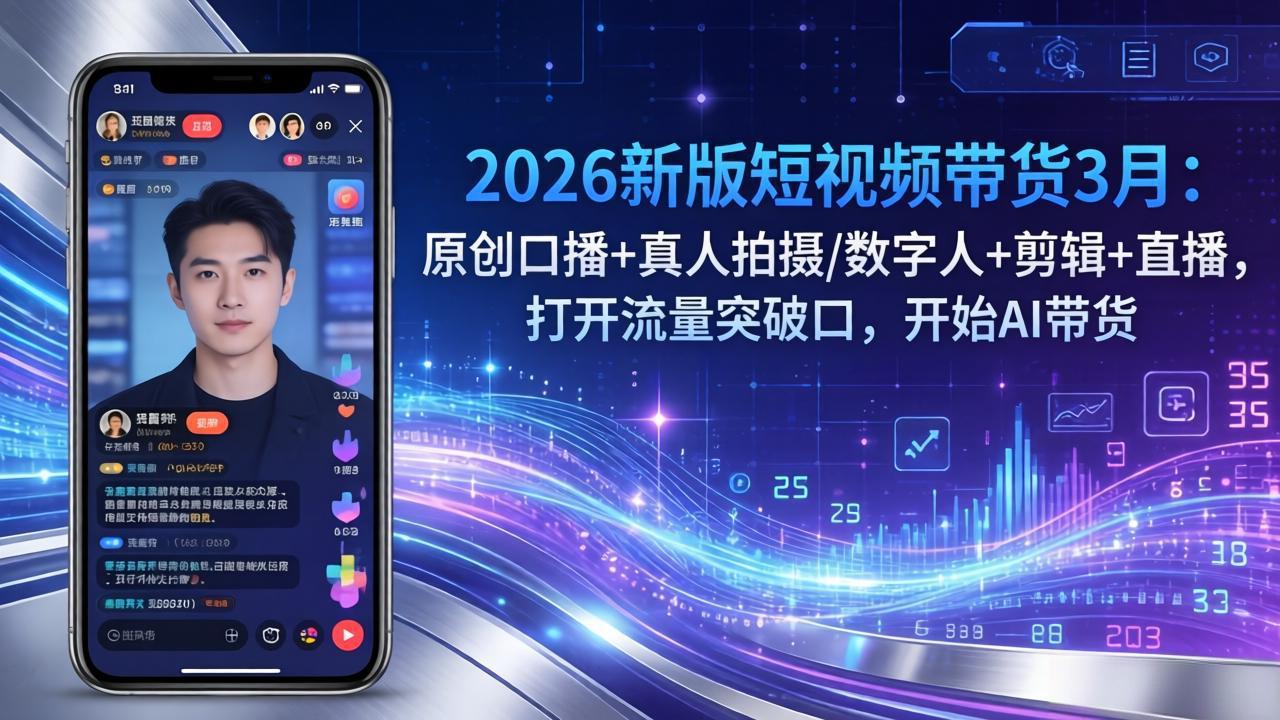 (17724期)2026新版短视频带货3月:原创口播+真人拍摄/数字人+剪辑+直播,打开流量突破口,开始AI带货-我爱项目网