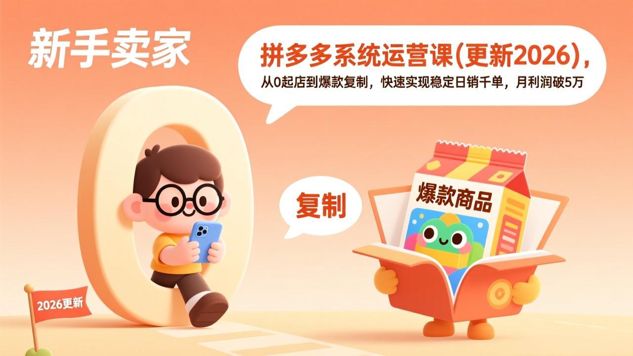 （17807期）拼多多系统运营课(更新3月)，从0起店到爆款复制，快速实现稳定日销千单，月利润破5万-我爱项目网