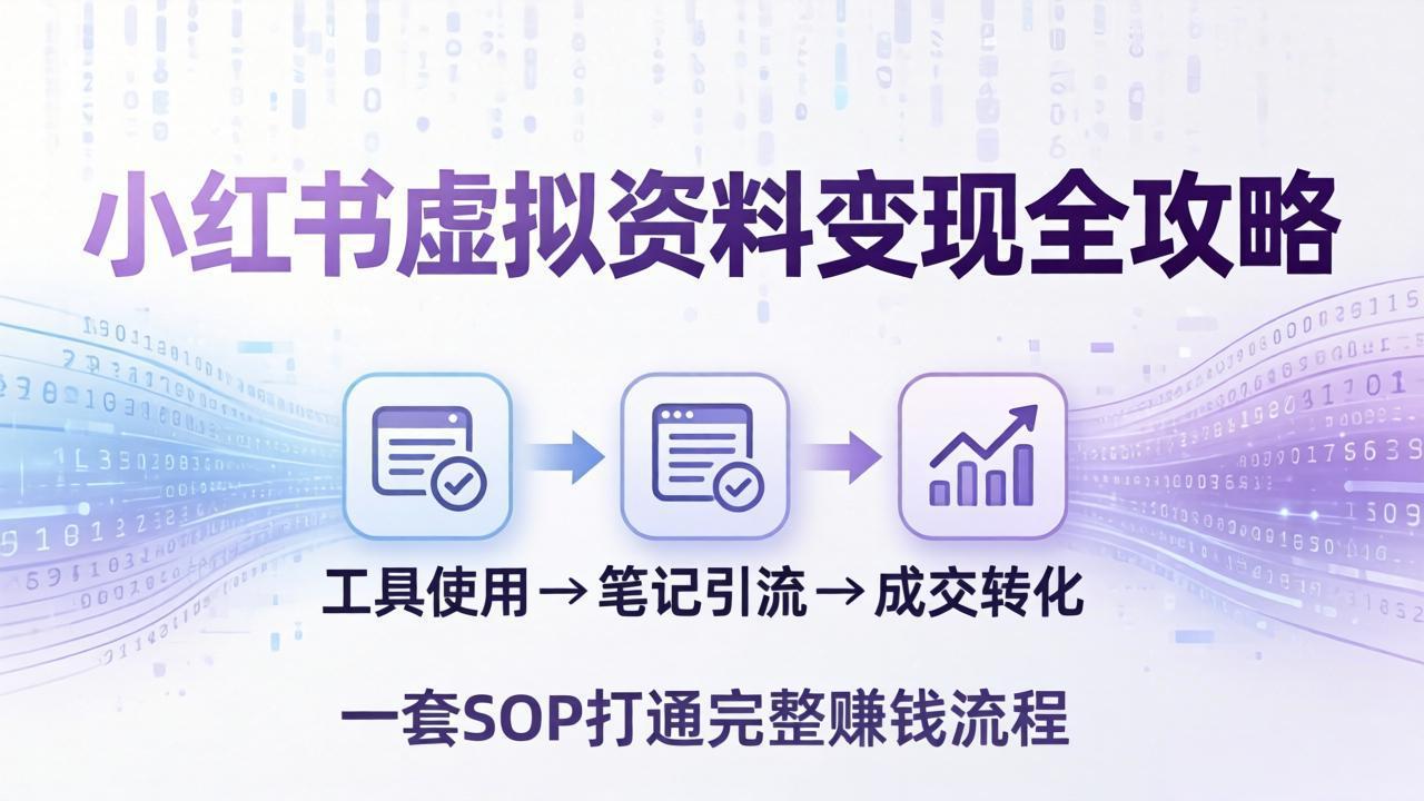 （17801期）小红书虚拟资料变现全攻略：从工具使用到笔记引流成交，一套 SOP 打通完整赚钱流程-我爱项目网