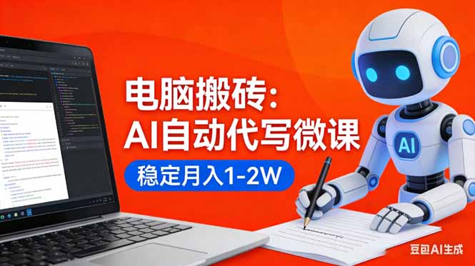 （17582期）电脑搬砖：AI自动代写微课，稳定月入1-2W，提供接单渠道，0门槛小白可做！-我爱项目网