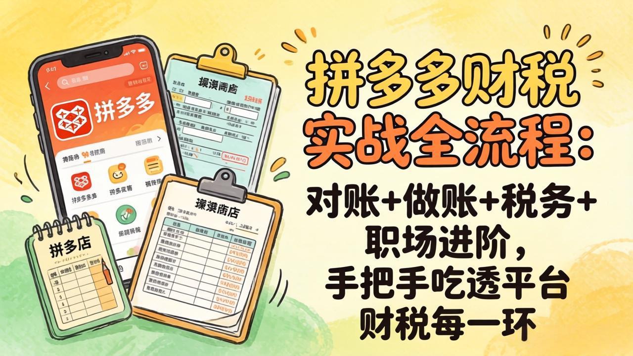 （17678期）拼多多财税实操全流程：对账+做账+税务+职场进阶，手把手吃透平台财税每一环-我爱项目网