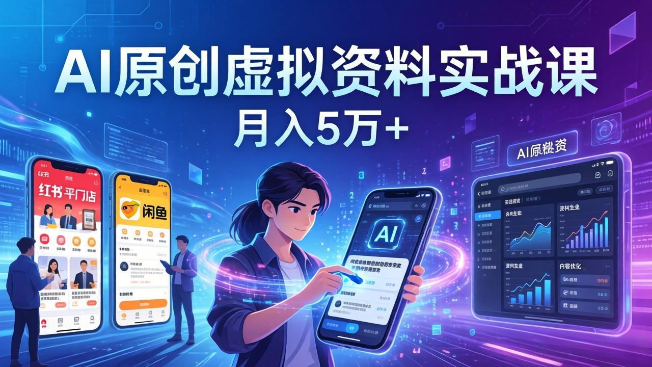 (17657期)AI原创虚拟资料实战课:2026新机会,小红书闲鱼开店,普通人用AI轻松变现,月入5万+-我爱项目网