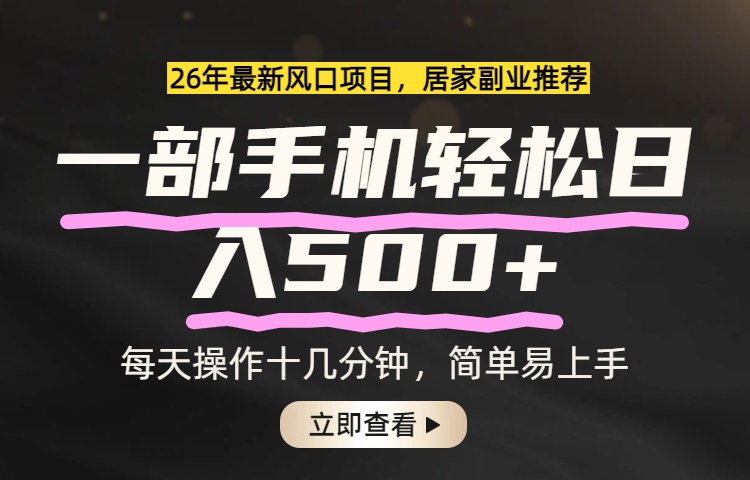 （17680期）26年居家副业首选，一部手机轻松日入500+，长期稳定可做-我爱项目网