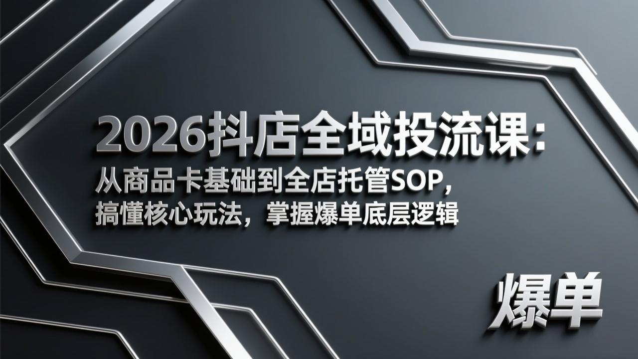 （17569期）2026抖店全域投流课：从商品卡基础到全店托管SOP，搞懂核心玩法，掌握爆单底层逻辑-我爱项目网