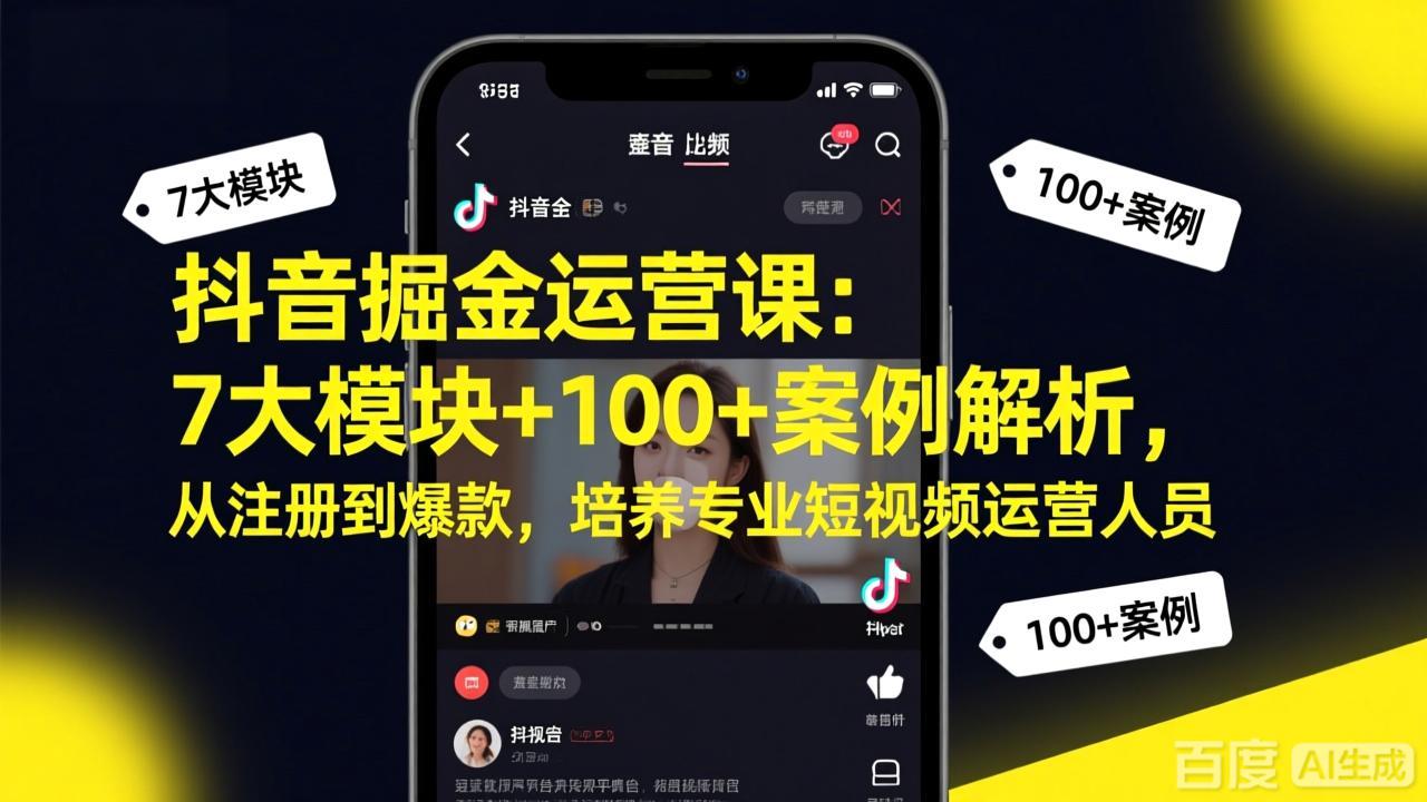 （17573期）抖音掘金运营课：7大模块+100+案例解析，从注册到爆款，培养专业短视频运营人员-我爱项目网