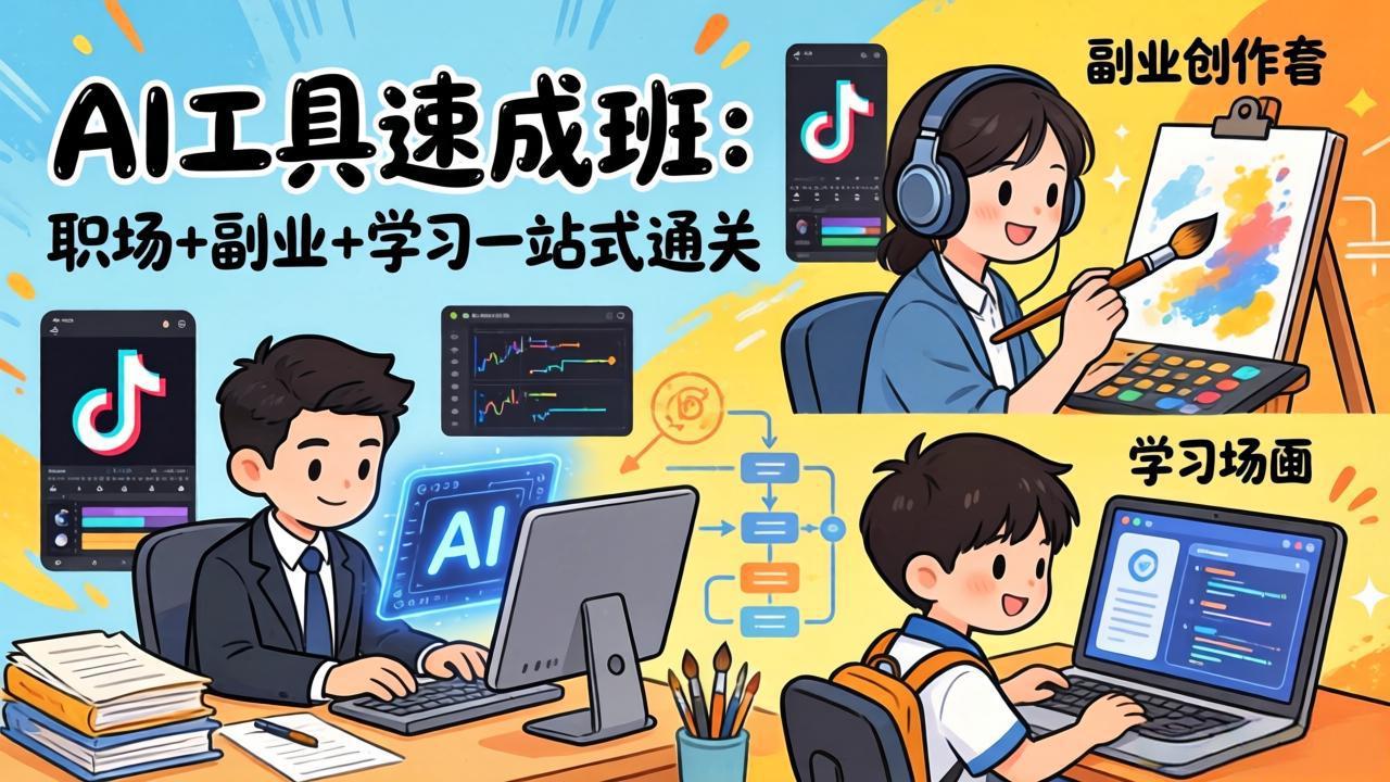 (17650期)AI工具速成班:职场+副业+学习一站式通关,20+爆款类型+剪映技巧+抖音算法,0基础快速上手-我爱项目网