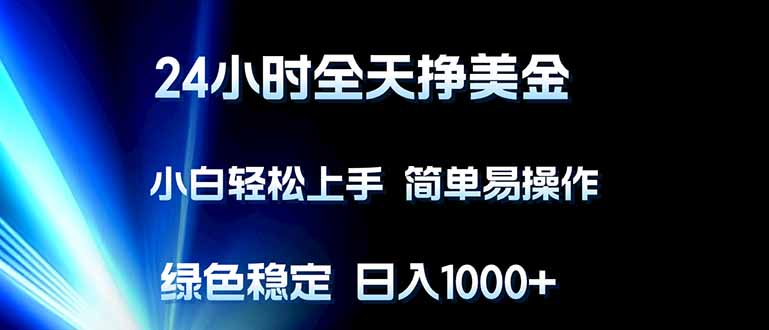 （17557期）24小时全天挣美金，小白轻松上手，简单易操作，绿色稳定，日入1000+-我爱项目网