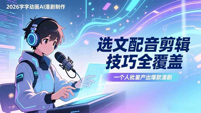 （17477期）2026字字动画AI漫剧制作-1期，选文配音剪辑技巧全覆盖，一个人就能批量产出爆款漫剧-我爱项目网