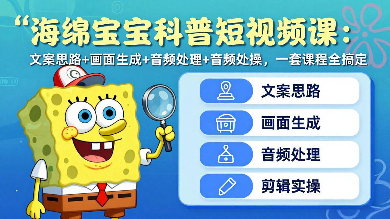 （17756期）海绵宝宝科普短视频课：文案思路+画面生成+音频处理+剪辑实操，一套课程全搞定-我爱项目网