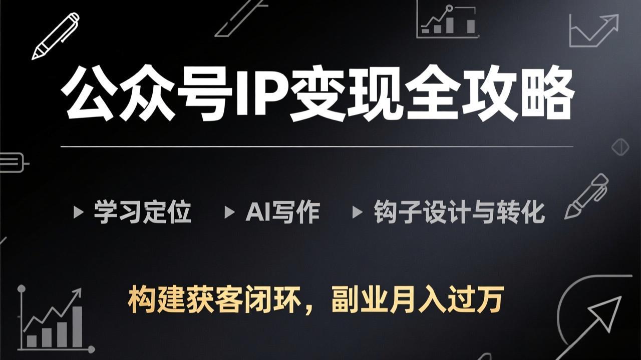 （17523期）公众号IP变现全攻略-更新，学习定位、AI写作、钩子设计与转化，构建获客闭环，副业月入过万-我爱项目网