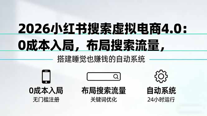 （17659期）2026小红书搜索虚拟电商4.0：0成本入局，布局搜索流量，搭建睡觉也赚钱的自动系统-我爱项目网