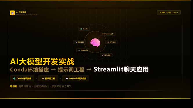 （17723期）AI大模型开发实战：Conda环境搭建→提示词工程→Streamlit聊天应用，零基础到项目落地-我爱项目网