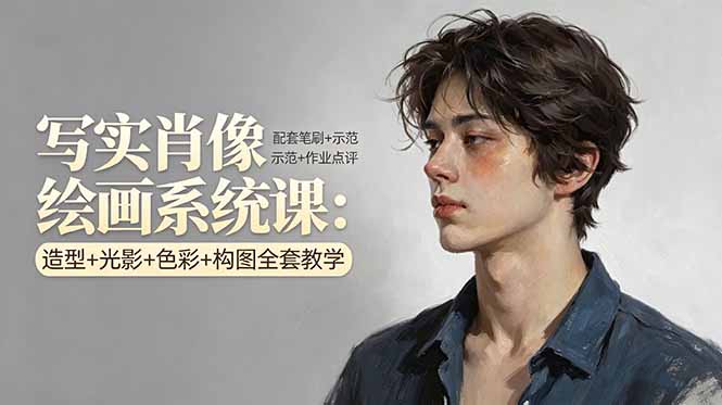 （17967期）写实肖像绘画系统课：造型+光影+色彩+构图全套教学，配套笔刷+示范+作业点评-我爱项目网