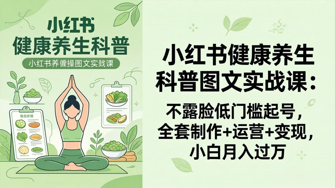 （18033期）2026小红书健康养生科普图文实战课：不露脸低门槛起号，全套制作+运营+变现，小白月入过万-我爱项目网