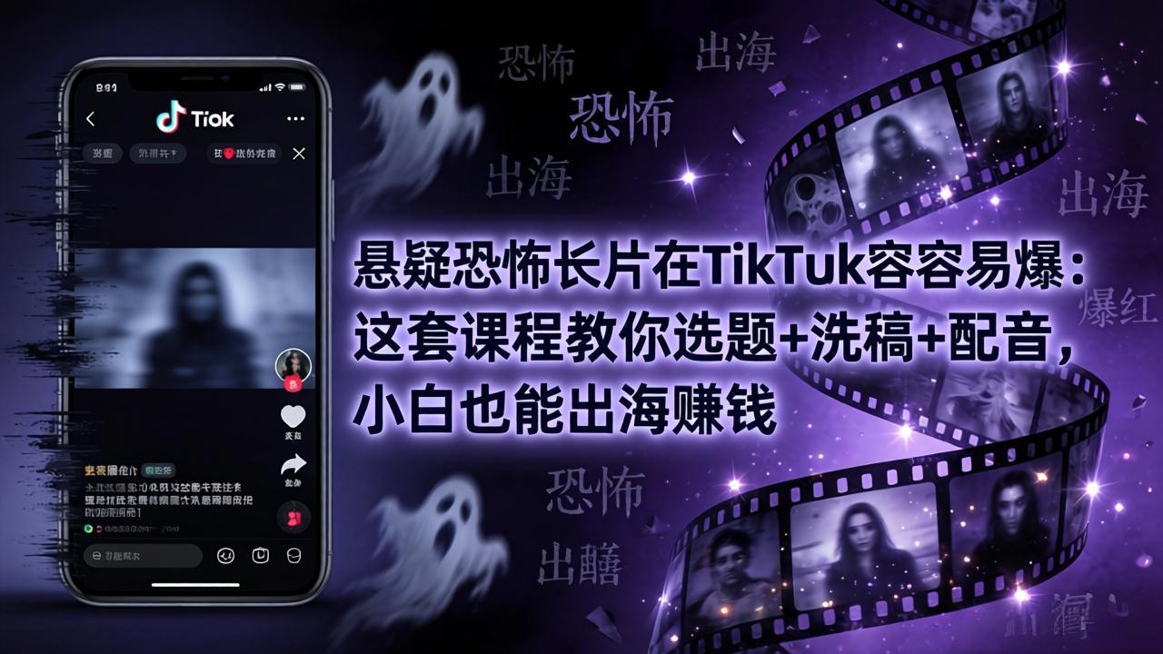 （18220期）悬疑恐怖长片在TikTok最容易爆：这套课程教你选题+洗稿+配音，小白也能出海赚钱-我爱项目网