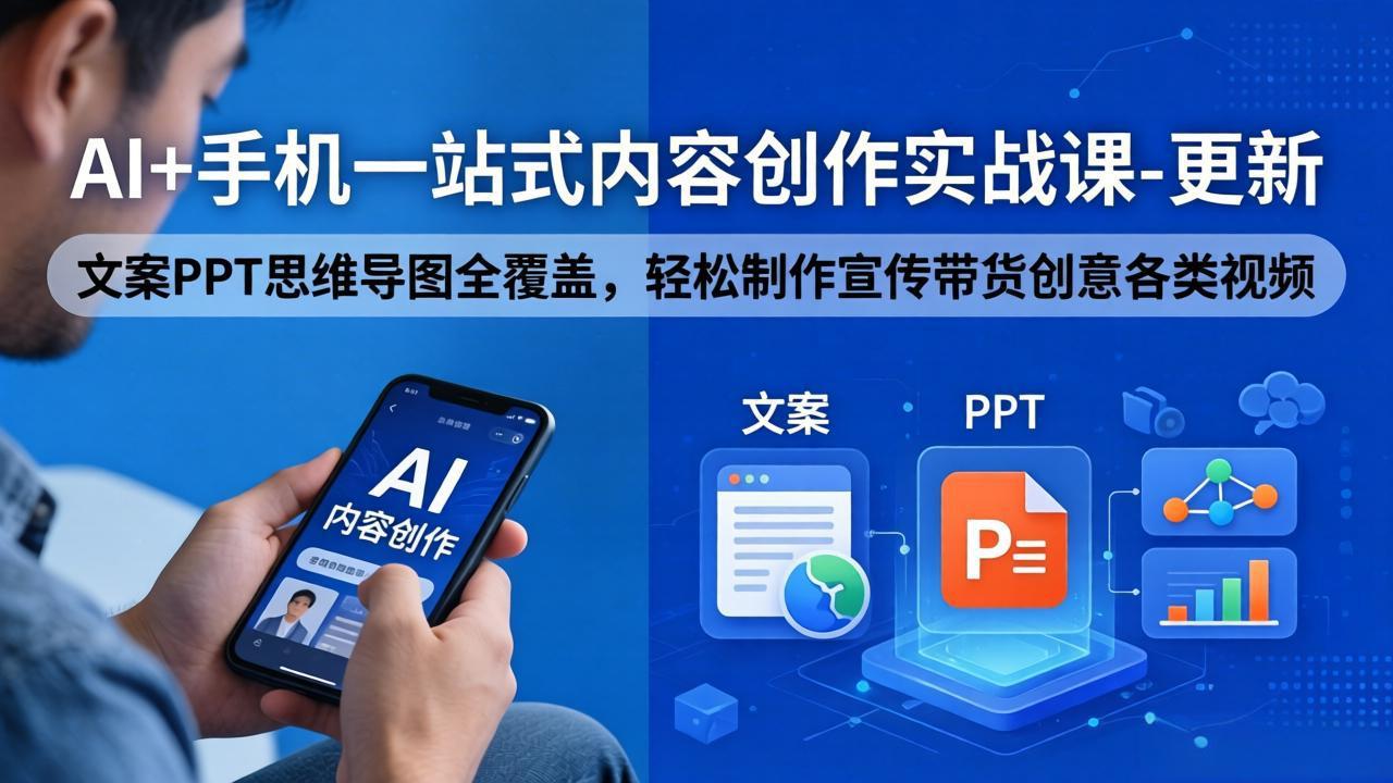 （18204期）AI+手机一站式内容创作实战课-更新，文案PPT思维导图全覆盖，轻松制作宣传带货创意各类视频-我爱项目网