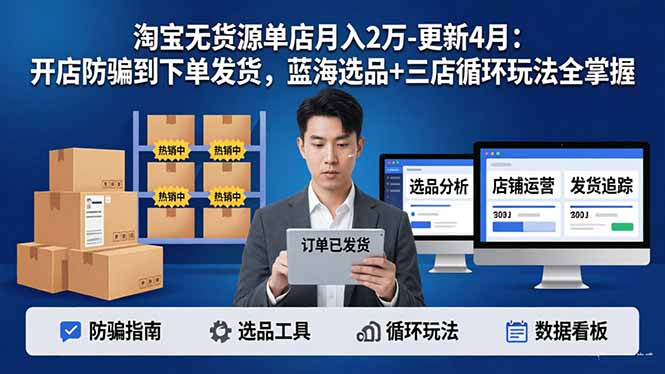 (18188期)淘宝无货源5.0单店月入2万-更新4月:开店防骗到下单发货,蓝海选品+三店循环玩法全掌握-我爱项目网