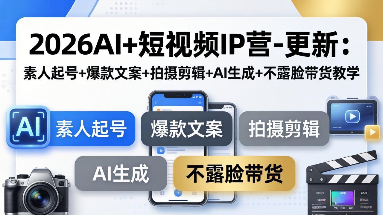 （17932期）2026AI+短视频IP营-更新：素人起号+爆款文案+拍摄剪辑+AI生成+不露脸带货教学-我爱项目网