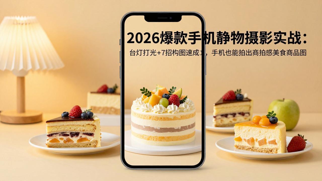 （17960期）2026爆款手机静物摄影实战：台灯打光+7招构图速成，手机也能拍出商拍感美食商品图-我爱项目网