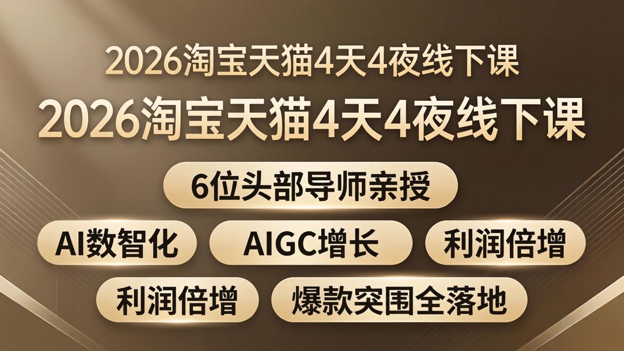 （18054期）2026淘宝天猫4天4夜线下课：6位头部导师亲授，AI数智化+AIGC增长+利润倍增+爆款突围全落地-我爱项目网