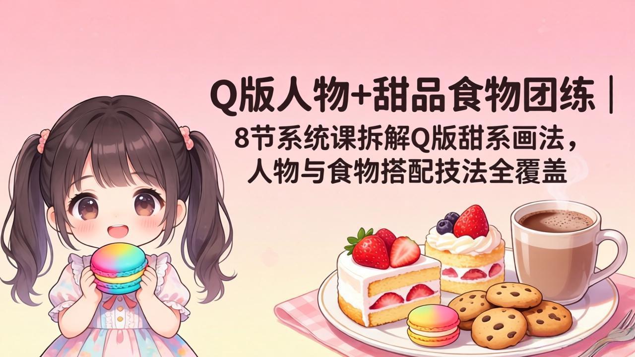 （18037期）Q版人物+甜品食物团练｜8节系统课拆解Q版甜系画法，人物与食物搭配技法全覆盖-我爱项目网