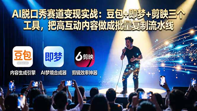（17990期）AI脱口秀赛道变现实战：豆包+即梦+剪映三个工具，把高互动内容做成批量复制流水线-我爱项目网