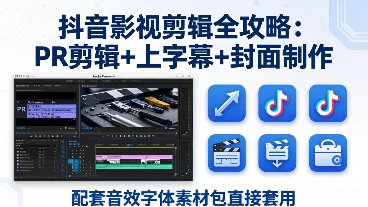 （17868期）抖音影视剪辑全攻略：PR剪辑+上字幕+封面制作，配套音效字体素材包直接套用-我爱项目网