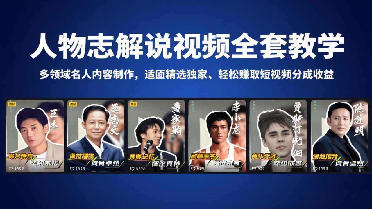 （18205期）人物志解说视频全套教学，多领域名人内容制作，适配精选独家，轻松赚取短视频分成收益-我爱项目网