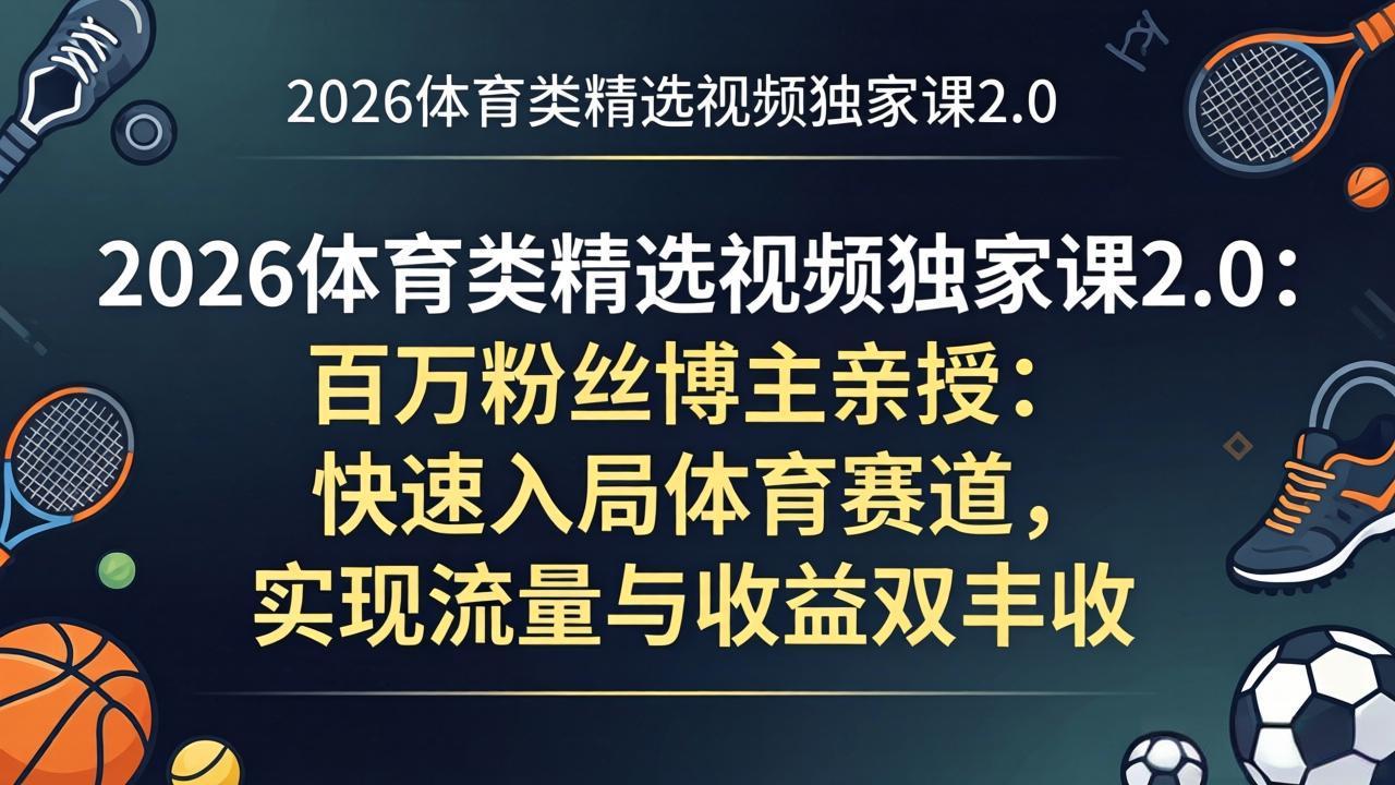 （17991期）2026体育类精选视频独家课2.0：百万粉丝博主亲授：快速入局体育赛道，实现流量与收益双丰收-我爱项目网