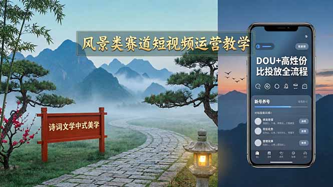 (17992期)风景类赛道短视频运营教学:诗词文学中式美学,新号养号对标账号定位,DOU+高性价比投放全流程-我爱项目网