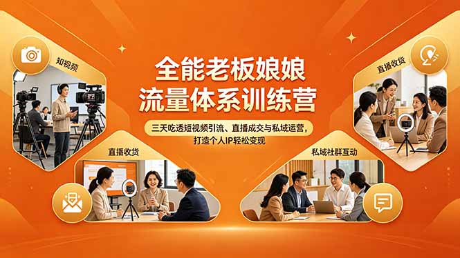 （18187期）全能老板娘流量体系训练营，三天吃透短视频引流、直播成交与私域运营，打造个人IP轻松变现-我爱项目网