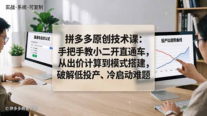 （18159期）拼多多原创技术课：手把手教小二开直通车，从出价计算到模式搭建，破解低投产、冷启动难题-我爱项目网