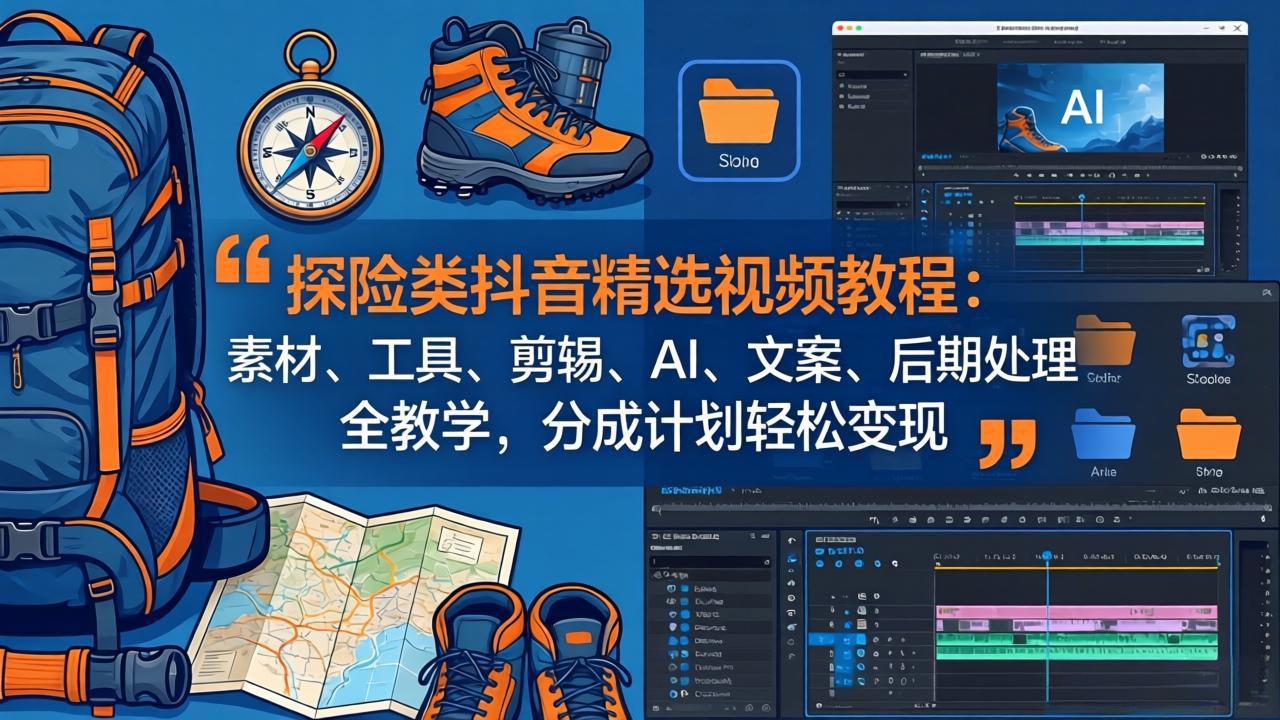（17994期）探险类抖音精选视频教程：素材、工具、剪辑、AI、文案、后期处理全教学，分成计划轻松变现-我爱项目网