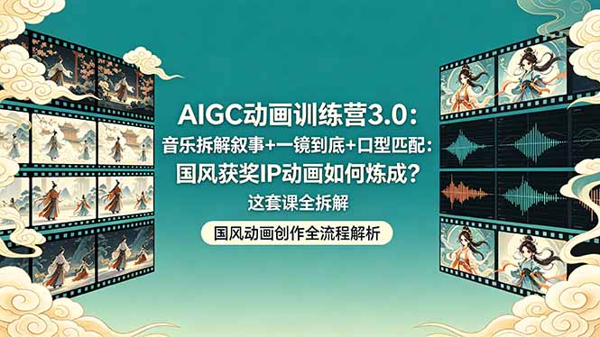 （18244期）AIGC动画训练营3.0：音乐拆解叙事+一镜到底+口型匹配：国风获奖IP动画如何炼成？这套课全拆解-我爱项目网