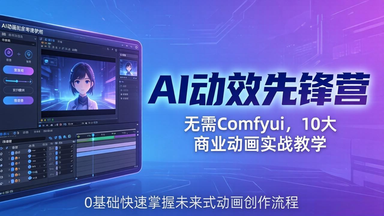 （18077期）AI 动效先锋营：无需Comfyui，10大商业动画实战教学，0基础快速掌握未来式动画创作流程-我爱项目网