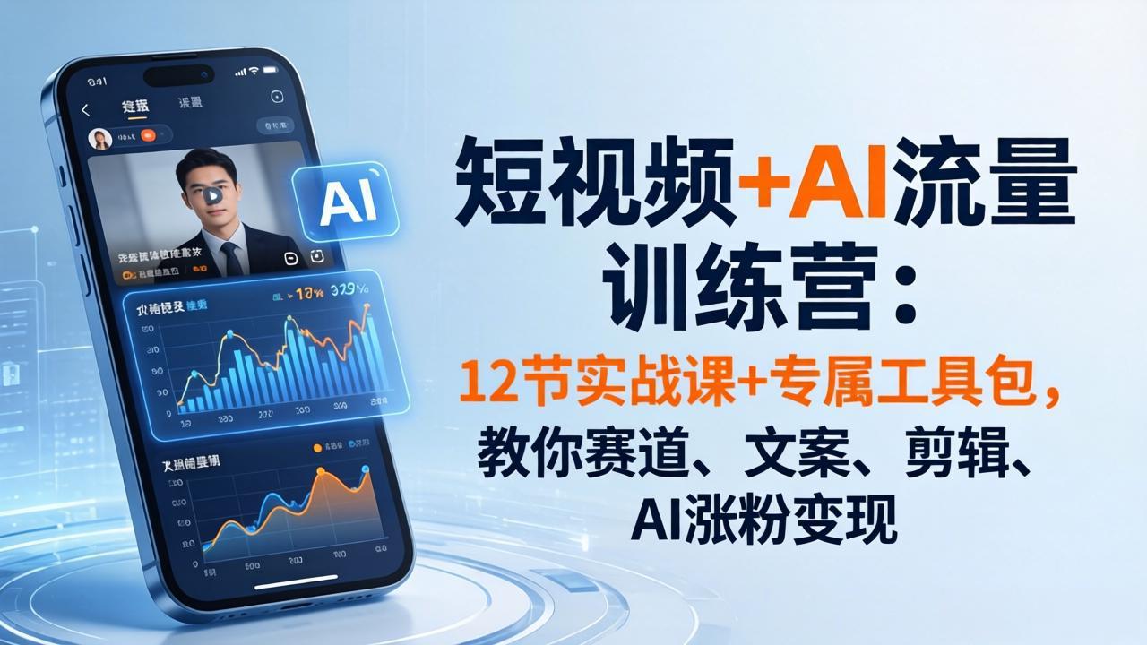 （18078期）短视频+AI流量训练营：12节实战课+专属工具包，教你赛道、文案、剪辑、AI涨粉变现-我爱项目网