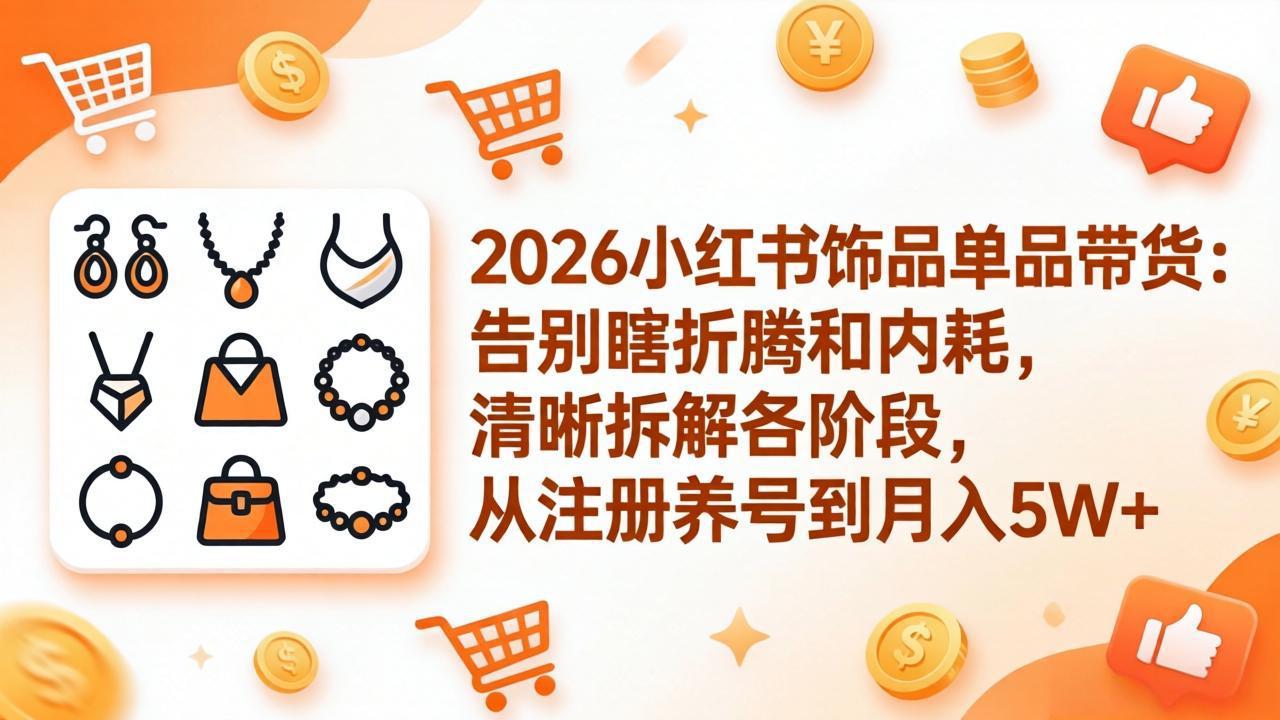（17861期）2026小红书饰品单品带货：告别瞎折腾和内耗，清晰拆解各阶段，从注册养号到月入5W+-我爱项目网