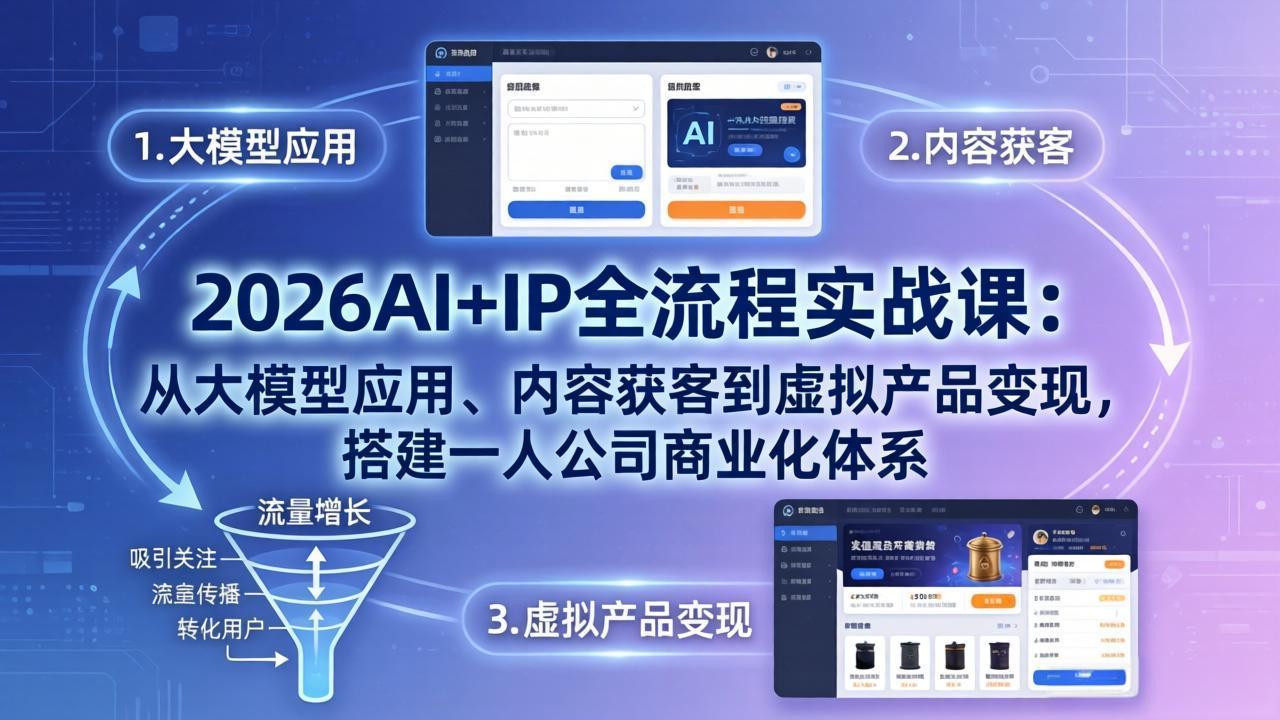 （17863期）2026AI+IP全流程实战课：从大模型应用、内容获客到虚拟产品变现，搭建一人公司商业化体系-我爱项目网