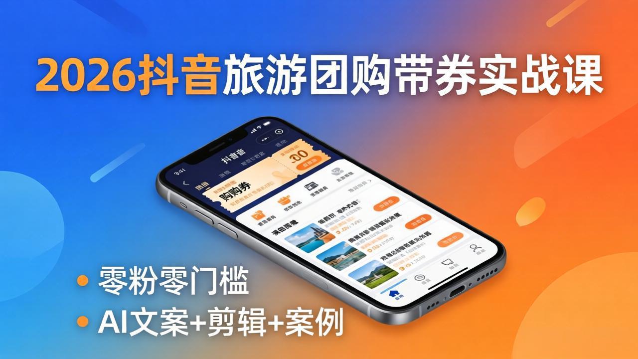 （18175期）2026抖音旅游团购带券实战课：零粉零门槛，AI文案+剪辑+案例，躺着赚门票佣金-我爱项目网