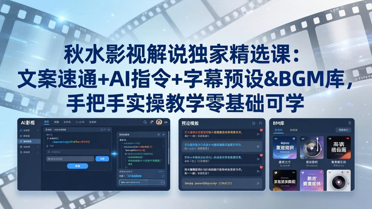 （18080期）秋水影视解说独家精选课：文案速通+AI指令+字幕预设+BGM库，手把手实操教学零基础可学-我爱项目网