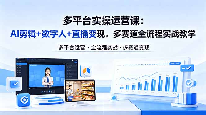（18257期）某团队多平台实操运营课-更新26年4月29：AI剪辑+数字人+直播变现，多赛道全流程实战教学-我爱项目网