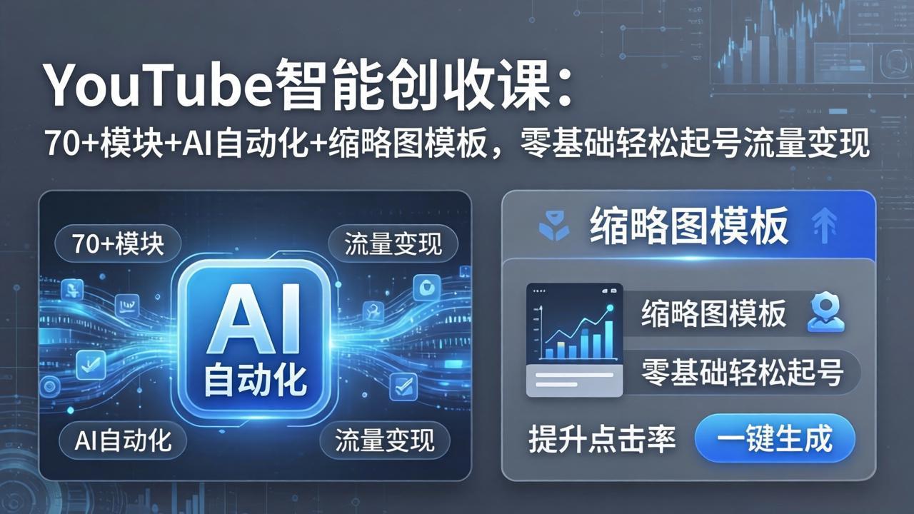 (17926期)YouTube智能创收课:70+模块+AI自动化+缩略图模板,零基础轻松起号流量变现-我爱项目网