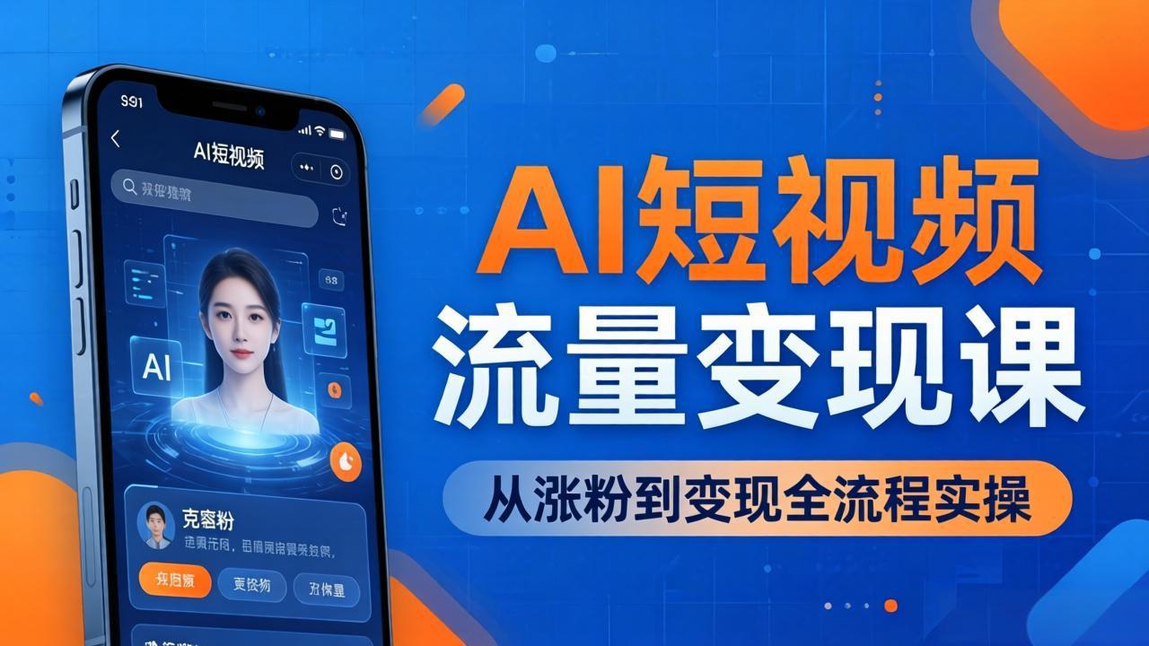 （17939期）AI短视频流量变现课：一部手机玩转数字人克隆+爆款制作，从涨粉到变现全流程实操-我爱项目网