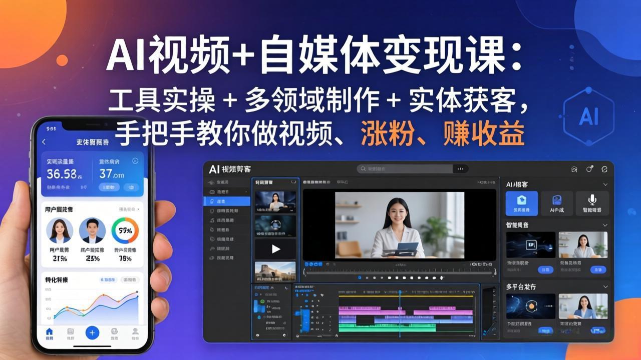 （17891期）AI视频+自媒体变现课：工具实操 + 多领域制作 + 实体获客，手把手教你做视频、涨粉、赚收益-我爱项目网