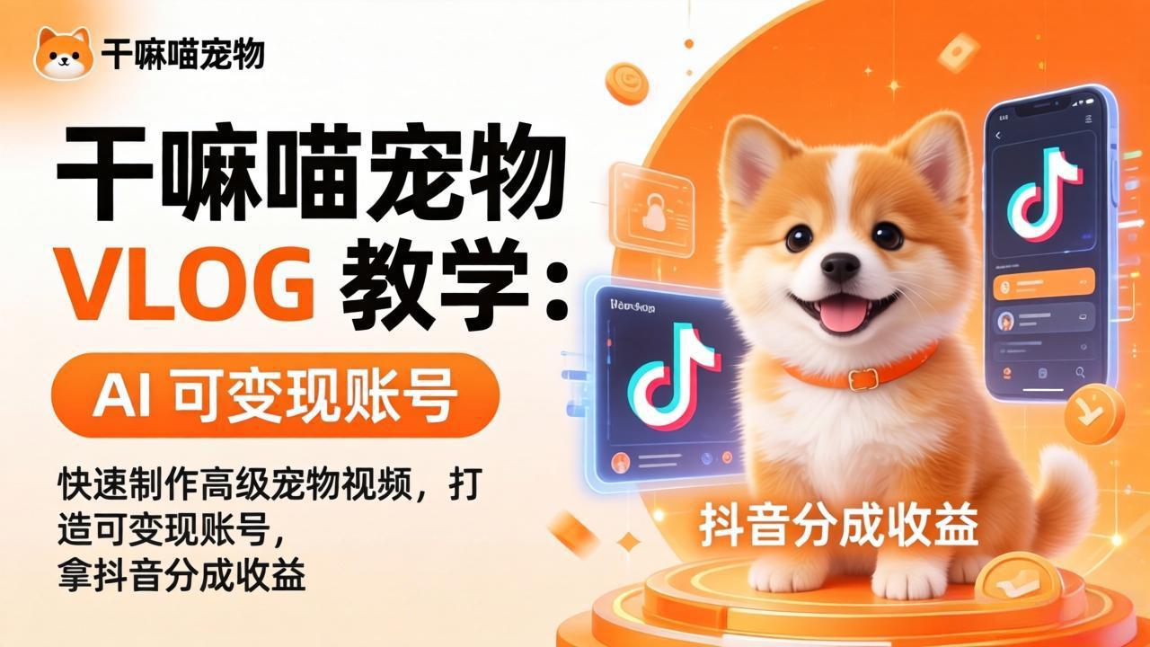 （17888期）干嘛喵宠物 VLOG 教学：AI 快速制作高级宠物视频，打造可变现账号，拿抖音分成收益-我爱项目网