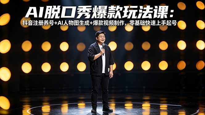 （18012期）AI脱口秀爆款玩法课：抖音注册养号+AI人物图生成+爆款视频制作，零基础快速上手起号-我爱项目网