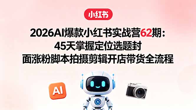 （18606期）2026AI爆款小红书实战营62期：45天掌握定位选题封面涨粉脚本拍摄剪辑开店带货全流程-我爱项目网