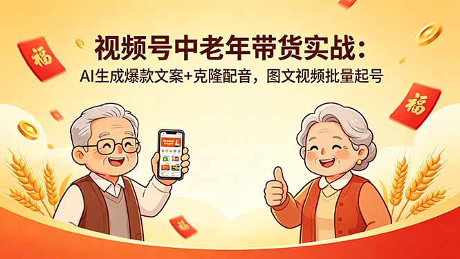 (18396期)视频号中老年带货实战:AI生成爆款文案+克隆配音,图文视频批量起号-我爱项目网